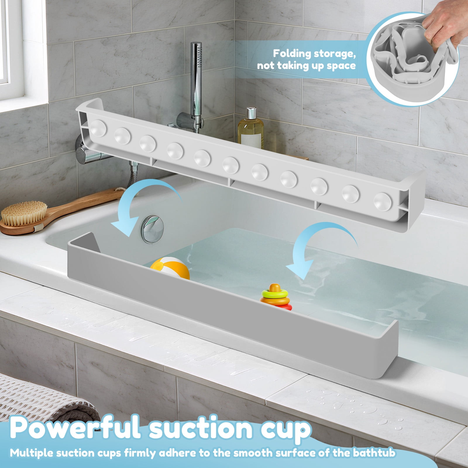 Splash Guard for Bathtub Kids Silicone Bathtub Splash Guard with Suction Cups Bath Tub Play Shelf for Kids and Toy Holder Avoid Water Spill in Bathroom Fun Bath Time for Toddler Baby