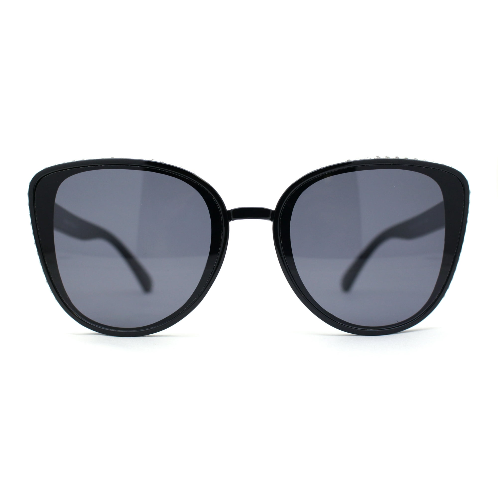 SA106 Womens Luxury Rhinestone Edge Large Cat Eye Sunglasses All Black, Women's, Size: One Size