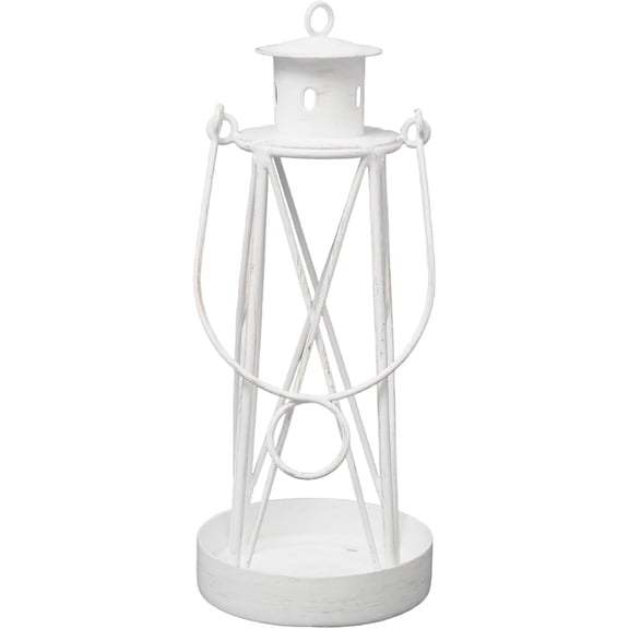 HOSLEY 7-Inch White Metal Candle Lantern, Decorative Lighthouse Tealight Holder for Indoor Outdoor Patio, Home Decor & Wedding Centerpieces