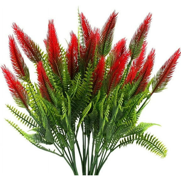 Morttic Artificial Plants Flowers 4Pcs Fake Plastic Setaria Shrubs Fuax Greenery Bushes Indoor Outdoor Home Kitchen Office DIY Wedding Table Centerpieces Decoration (Red)