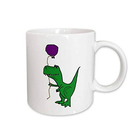 

3dRose Funny Green Trex Dinosaur Holding Purple Balloon Ceramic Mug 15-ounce