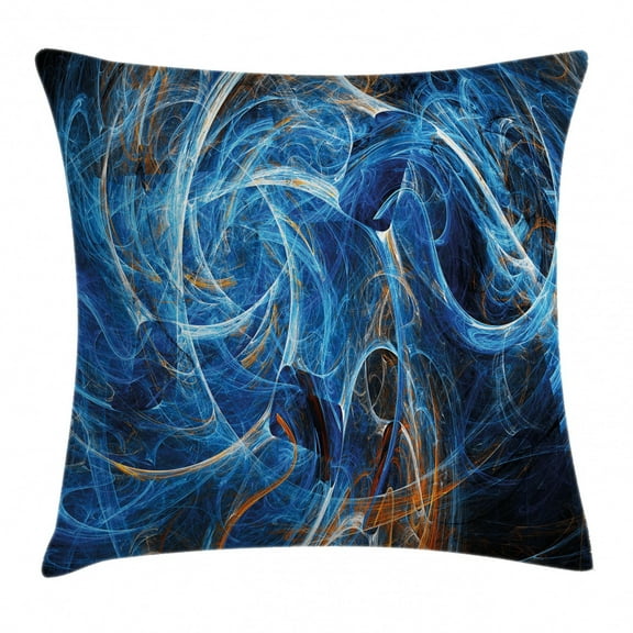 Fractal Throw Pillow Cushion Cover, Chaos Curves Hollow Science Fiction Style Space Wind Abstract Digital Artwork, Decorative Square Accent Pillow Case, 18 X 18 Inches, Blue Golden, by Ambesonne