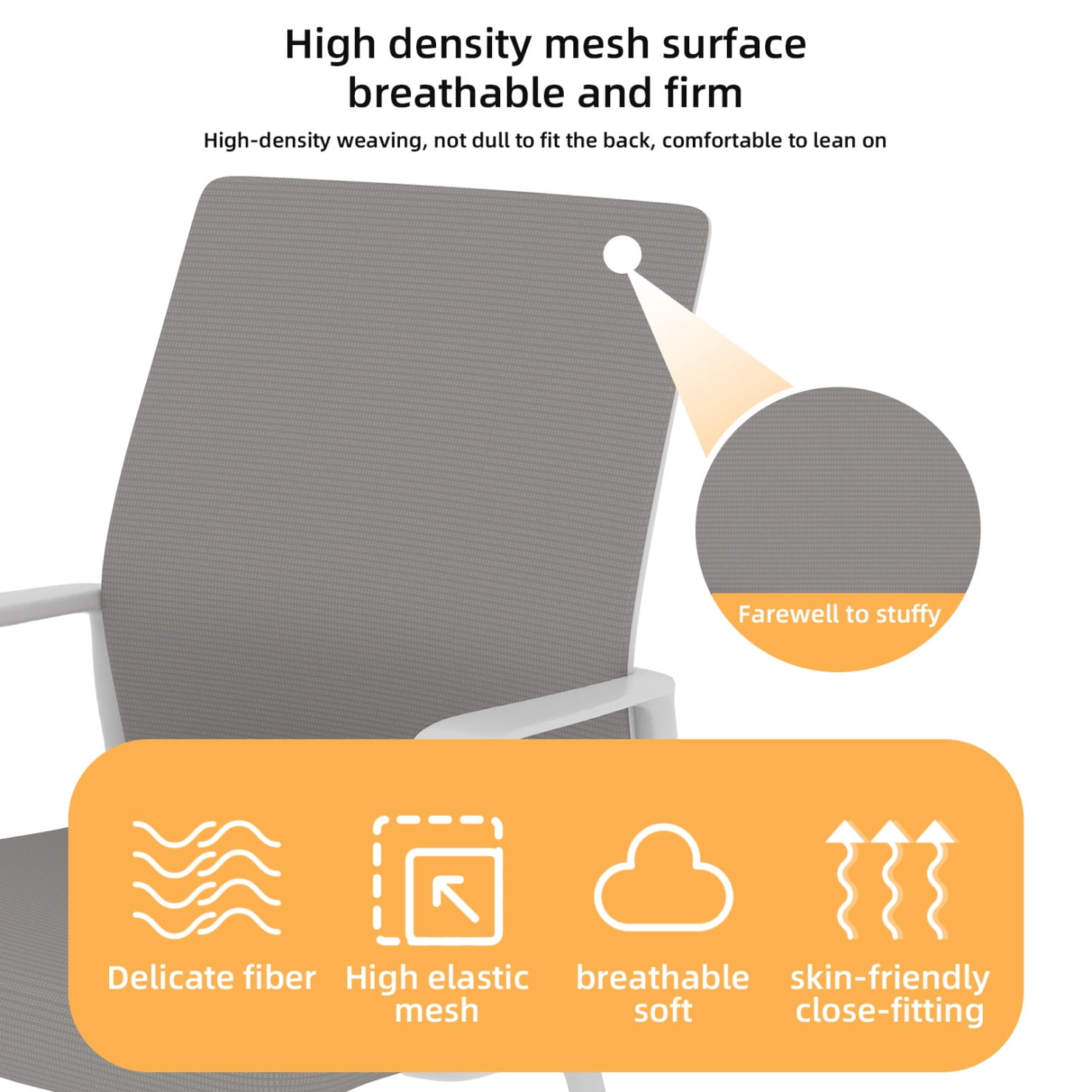 Modern Office Chair No Wheels, Ergonomic Study Chair with Handrail and Steel Legs, Comfy Home Office Desk Chairs with Ultra Thick Cushion, White+Gray