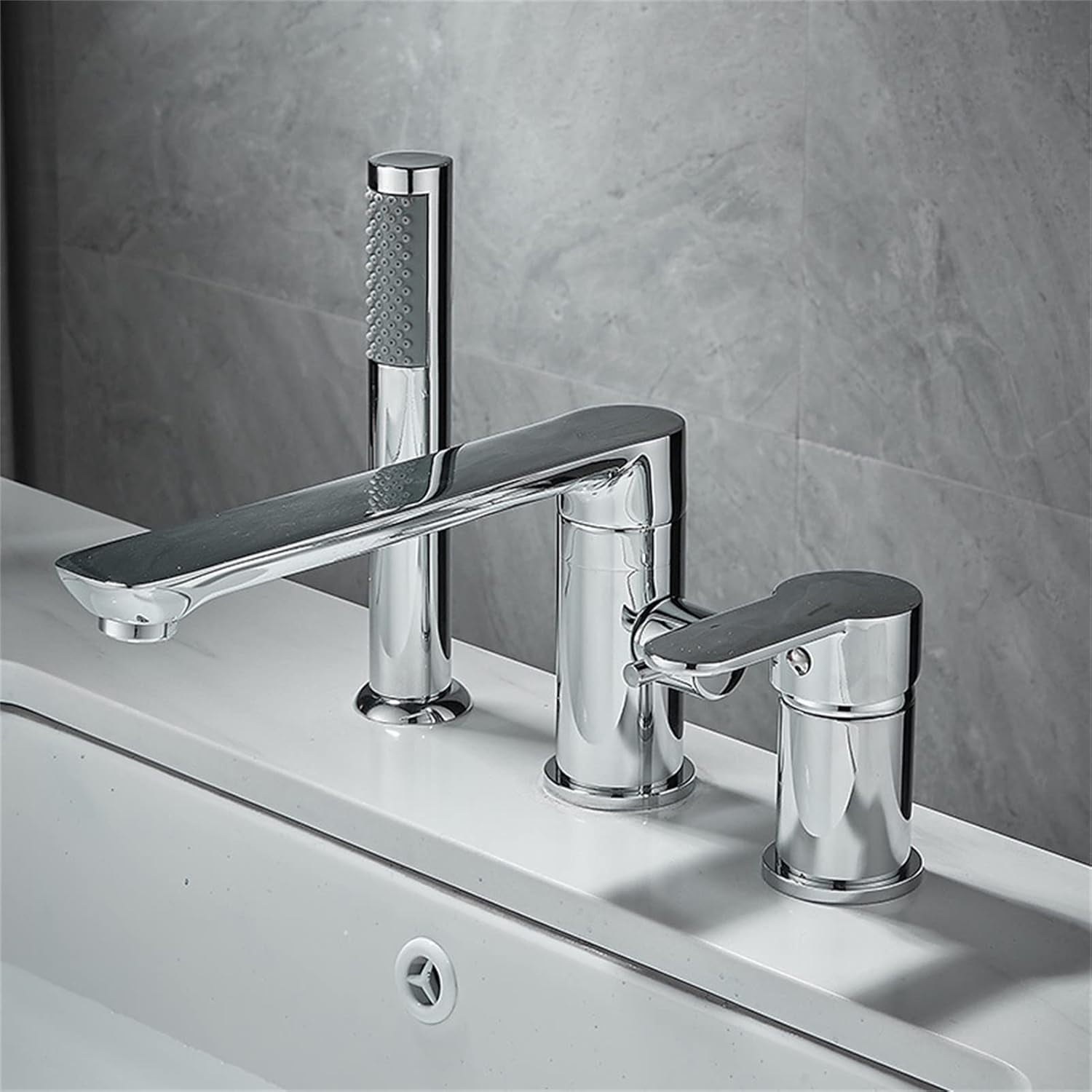 Waterfall Bathtub Faucet Roman Tub Filler, Contemporary Bathroom Widespread Long Spout Faucet with Handheld Shower, Single Handle 3 Hole Deck Mount