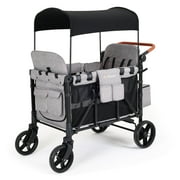Cochildor Wagon Stroller for 4 Kids, Foldable Stroller Wagon with 5 Point Harness, Removable Canopy, Adjustable Handle Bar, Light Grey