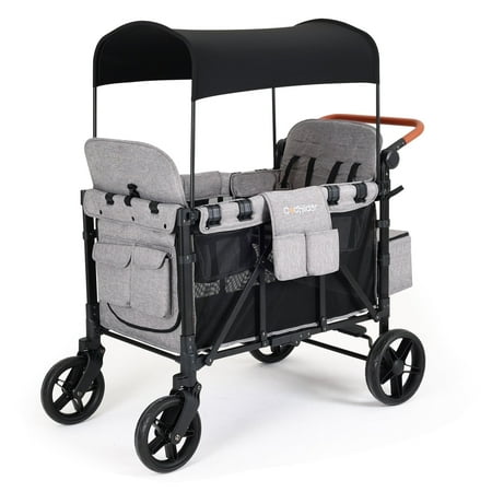 Cochildor Wagon Stroller for 4 Kids, Foldable Stroller Wagon with 5 Point Harness, Removable Canopy, Adjustable Handle Bar, Light Grey