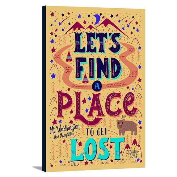 Mount Washington, New Hampshire - Lets Find a Place to Get Lost - Lantern Press Artwork (12x18 Gallery Wrapped Stretched Canvas)