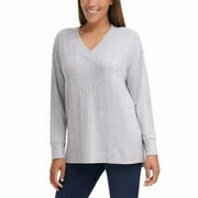 Andrew Marc Women’s Ribbed V-Neck Long Sleeve Top (HTHR,XXL)
