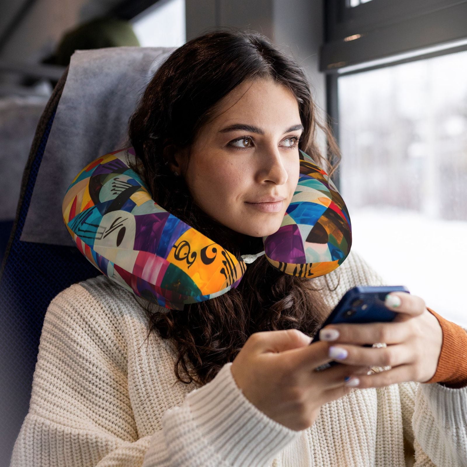 Xecao Abstract Musical Faces Print Memory Foam Cervical Neck Pillow Versatile U-Shaped Pillows for Home,Office,Camping,Travelling,Soft Washable Cover