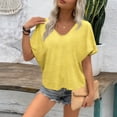 thumbnail image 4 of BRGZLK Women's Short Sleeve V-Neck Batwing Summer Tops Versatile Basic Solid Loose Crew Neck Pullovers Going Out Casual Tee Shirts, 4 of 4