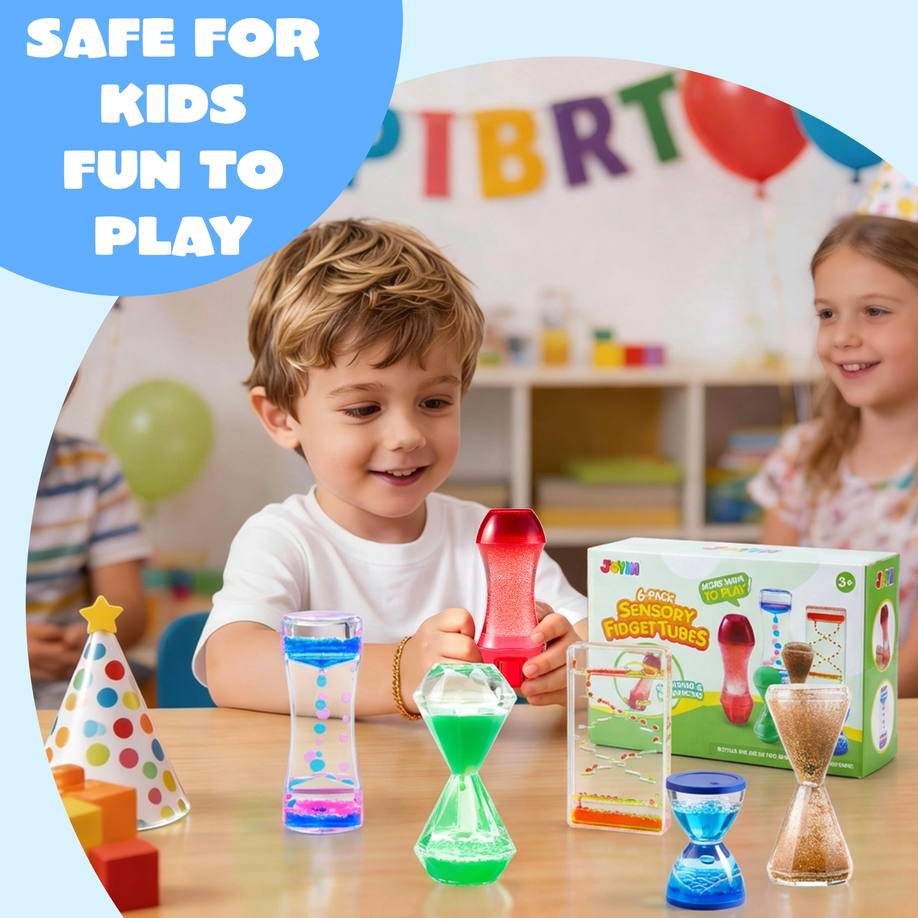Joyfy 6-Pack Sensory Tubes Fidget Toys for Kids with Autism, Calming Water Sensory Bottles, Silent Fidget for Classroom, Stress Relief Gift for Toddler Birthday Christmas