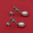 thumbnail image 2 of White Round Pearl Stone Leaf Design Dangle Earrings With White CZ 925 Sterling Silver, 2 of 4