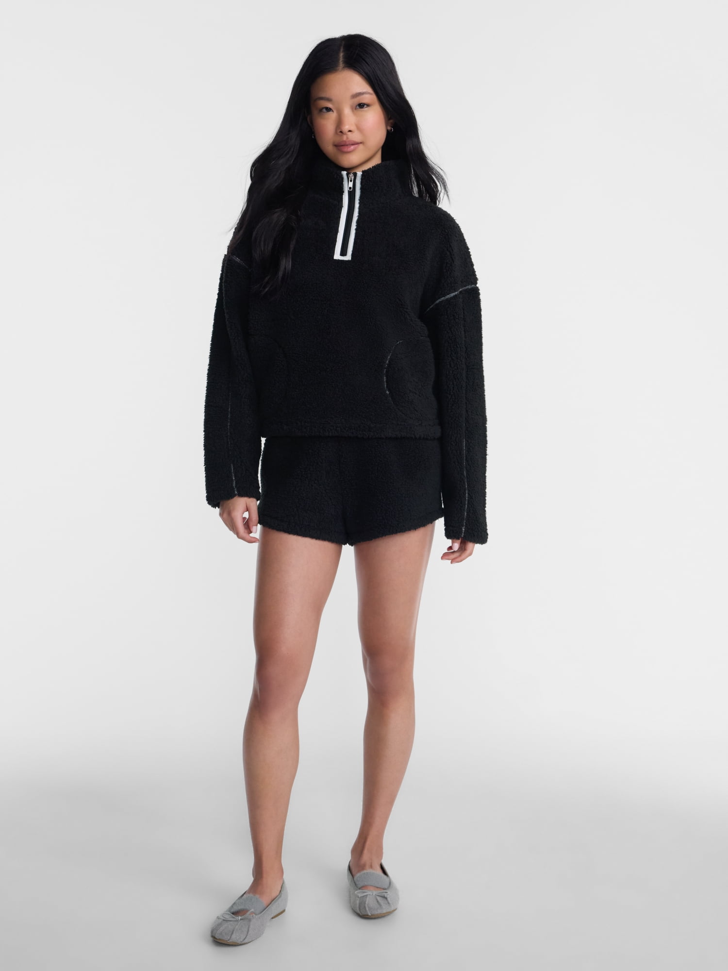 No Boundaries Faux Shearling Plush Pullover, Women's & Women’s Plus XXS-4X
