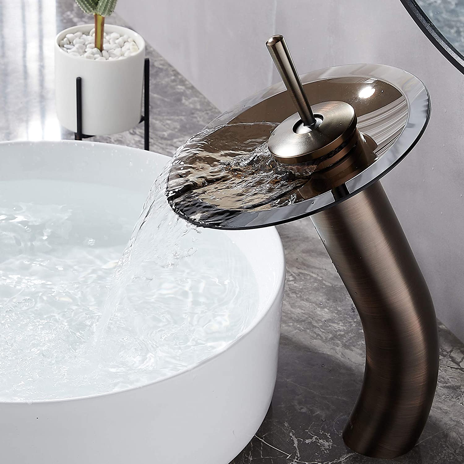 Waterfall Bathroom Faucet Glass Single Handle Solid Brass Basin