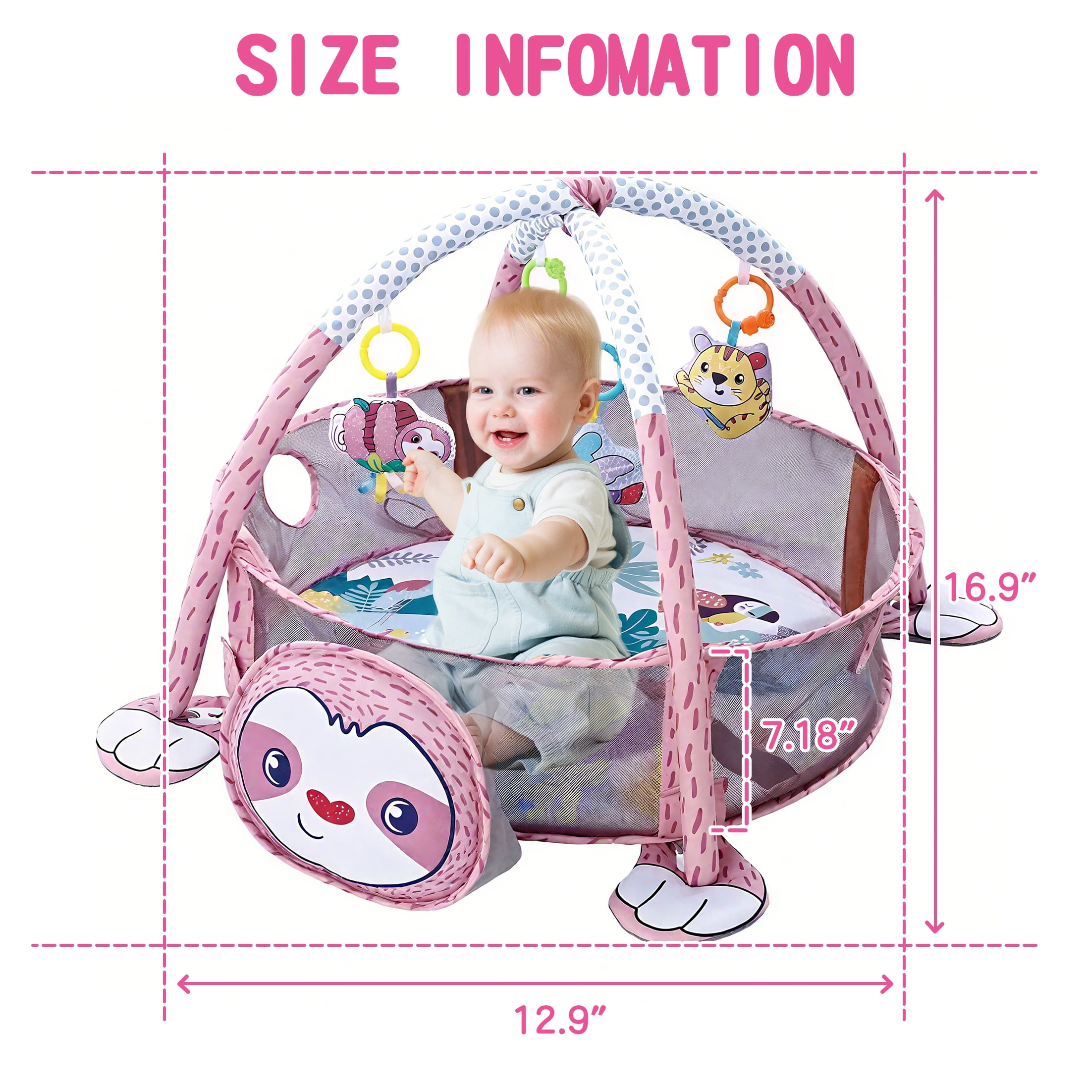 KOPPOP Baby Play Gym 3-in-1 Activity Mat with Hanging Toys, Ocean Balls & Koala Storage Bag for Newborns
