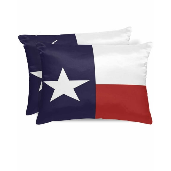 Hokiten Pillow Cases Standard Size Set of 2, Lumbar Pillow Covers, Texas Flag Red Blue and White Satin Pillowcases with Zipper for Hair/Skin, Pillow Protector Cover, 20x26 Inches