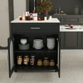 thumbnail image 4 of 80-inch Expandable Kitchen Island with Dining Table, Marble-Grain Countertop with Power Outlet, Mobile Storage Cart with Cabinet & 2 Drawers, Kitchen Prep Table (Black), 4 of 4