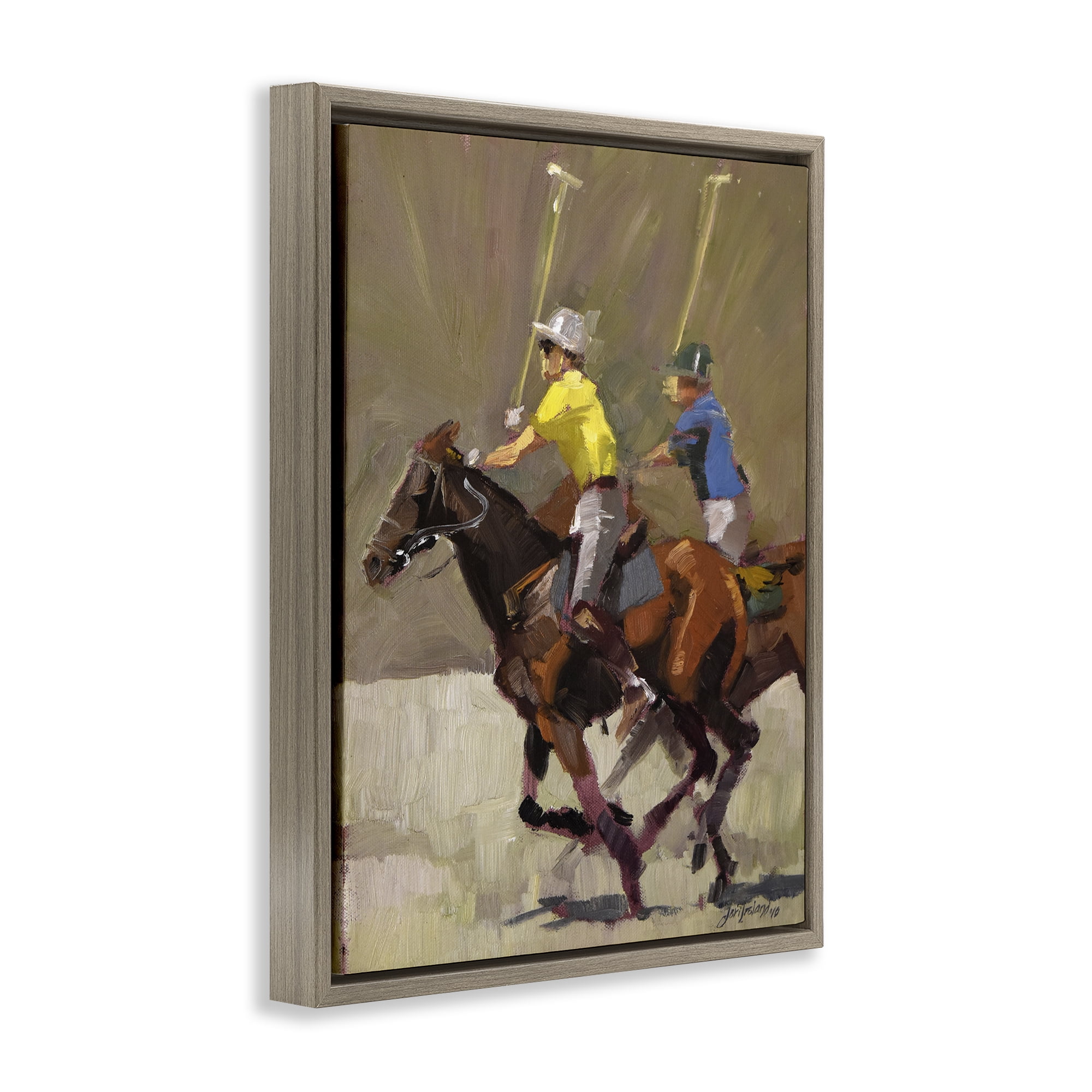 Stupell Industries Polo Player Athletes Sports Painting Brown Floater Framed Canvas Art Print Wall Art, 17 x 21