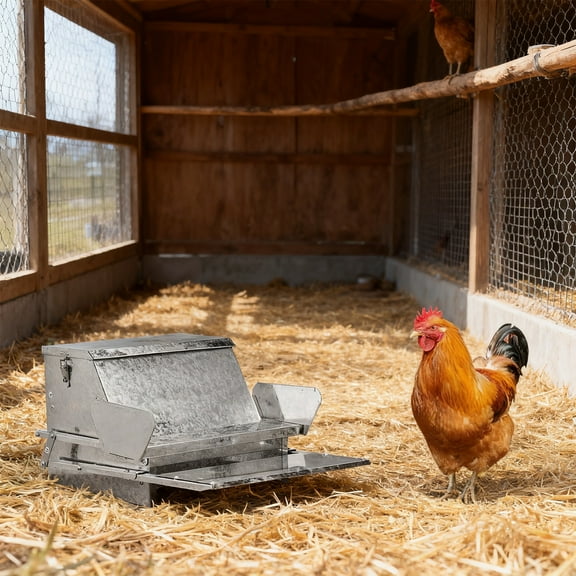 ZephyPaws Chicken Feeder Galvanized 25 Lbs Capacity Weatherproof Treadle Chicken Feeder Rodent Proof,Silver