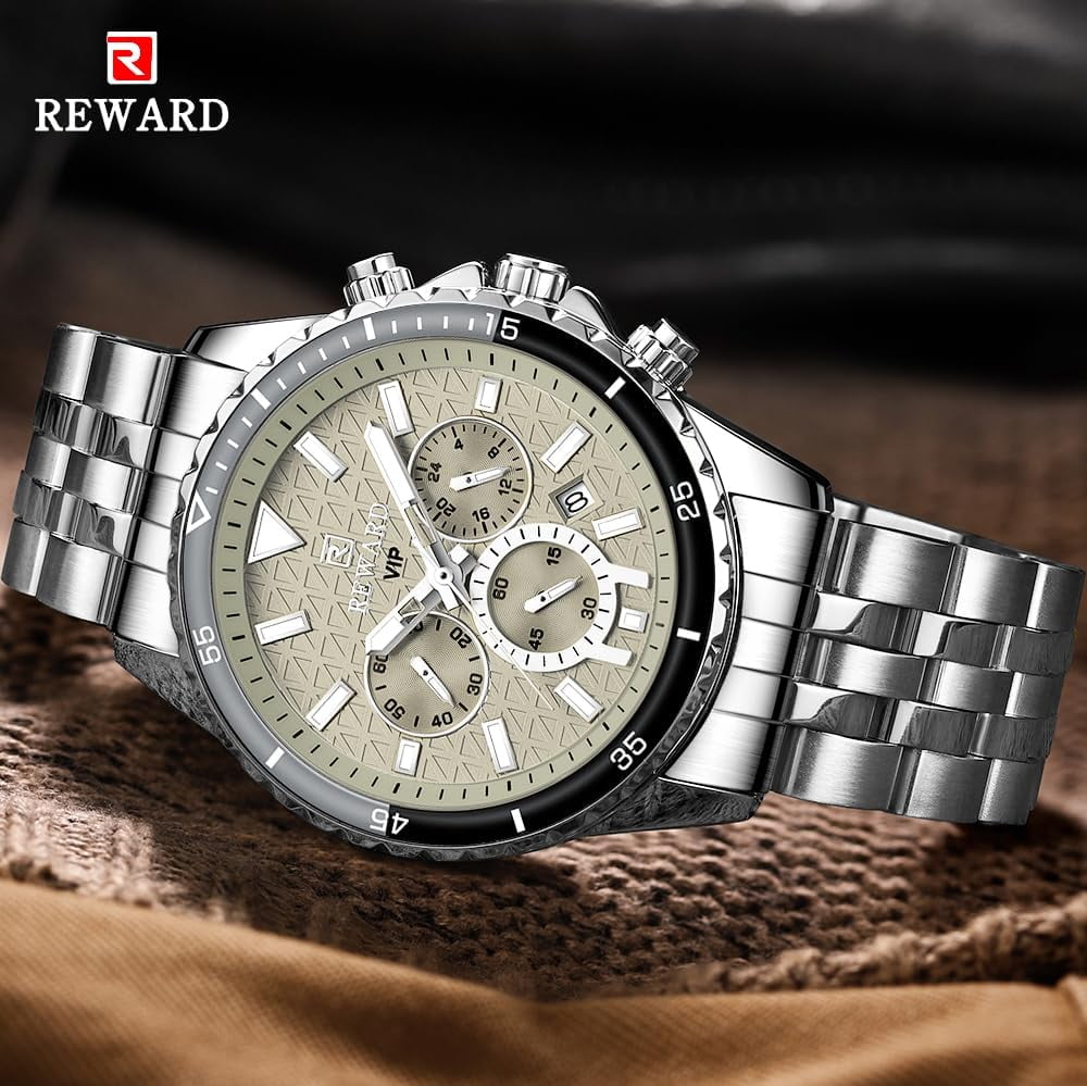 Mens Watches Analog Quartz Chronograph Stainless Steel Watches for Men 30M Waterproof Men's Wrist Watches with Calendar Luxury Business Work Casual Watch Elegant Gifts