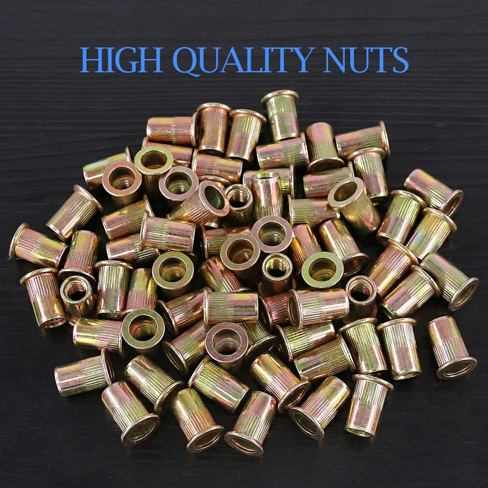 CIRCLE- 100Pcs Yellow 516 18Unc Carbon Steel Flat Head Rivet Nuts Insert Nut Set
