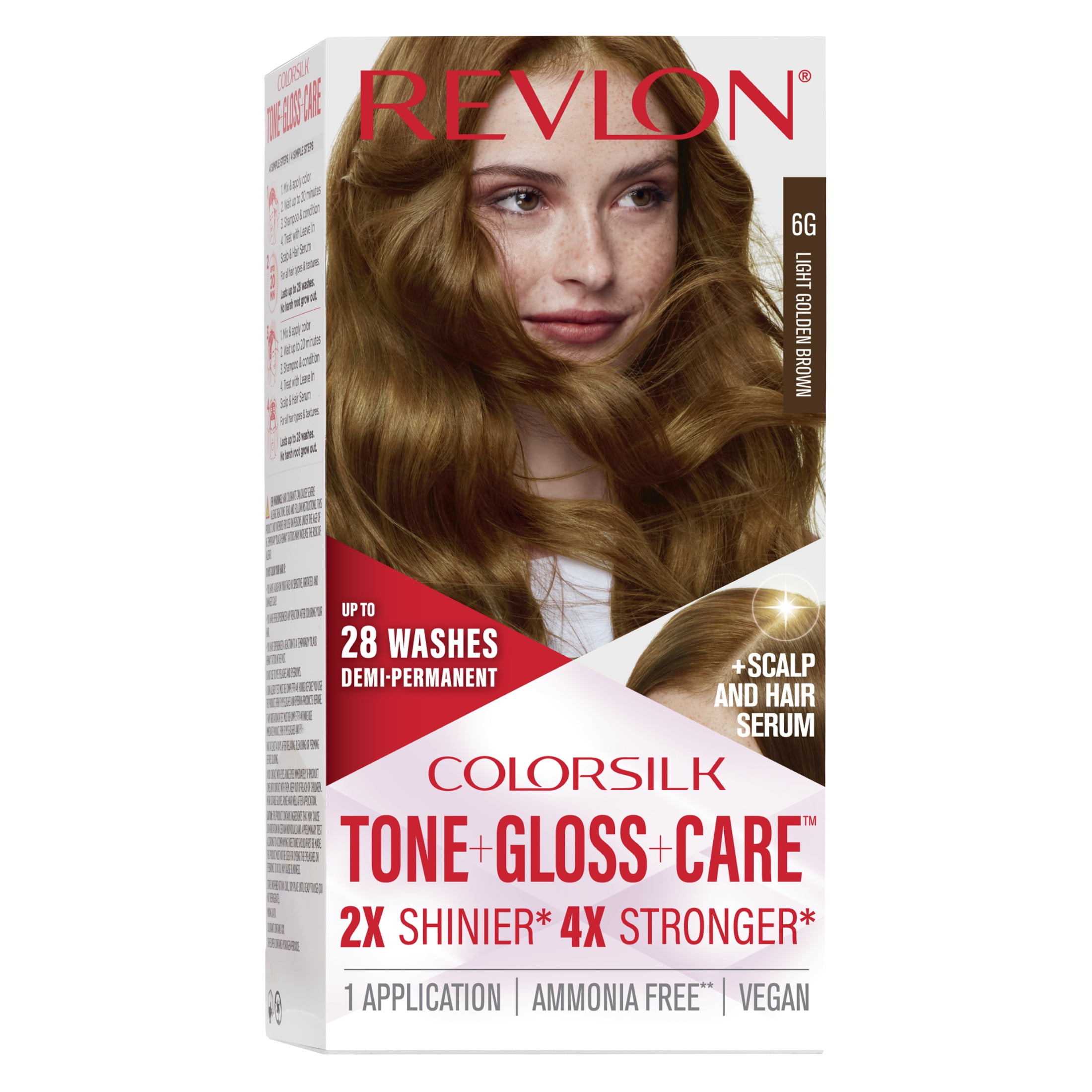 (3 pack) Revlon ColorSilk Tone + Gloss + Care Demi-Permanent Hair Color, 6G Light Golden Brown, 4.5 fl oz