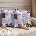 thumbnail image 2 of Spring Floral Outdoor Waterproof Pillow Covers, Dark Purple Flowers Patchwork Grid Bohemia Decorative Square Throw Pillowcase Sofa Cushion Sham for Patio/Couch/Chair, 20"x20" 2 Pack, 2 of 8