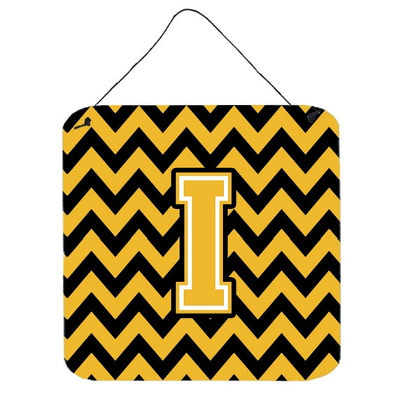 Letter I Chevron Black and Gold Wall or Door Hanging Prints