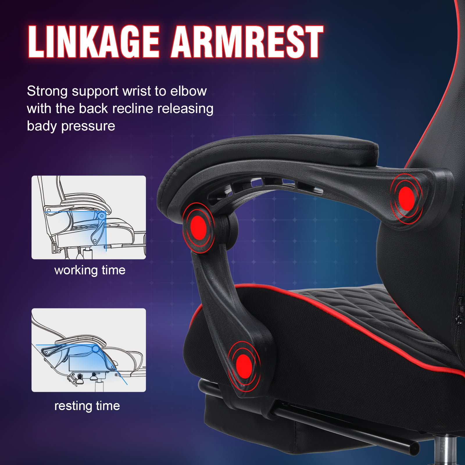 EXRACING Gaming Chair Ergonomic Computer Chair with Footrest and Lumbar Support, Height Adjustable High Back Leather Office Chair, 360° Swivel with Linked Armrest, for Adult and Teen (Red)