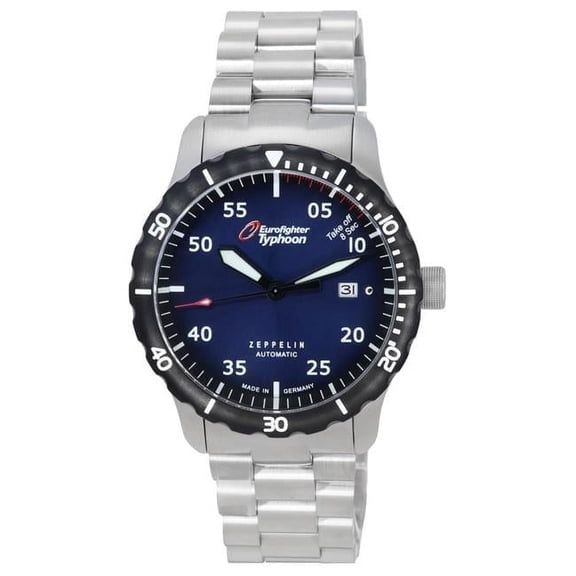 Zeppelin  Eurofighter Typhoon Stainless Steel Blue Dial Automatic Divers 200M Mens Watch with Extra Strap, Black - Adult