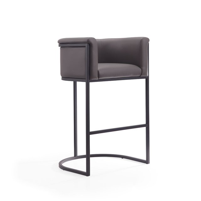 Manhattan Comfort Cosmopolitan 37.8 in. Pebble and Black Metal Barstool
