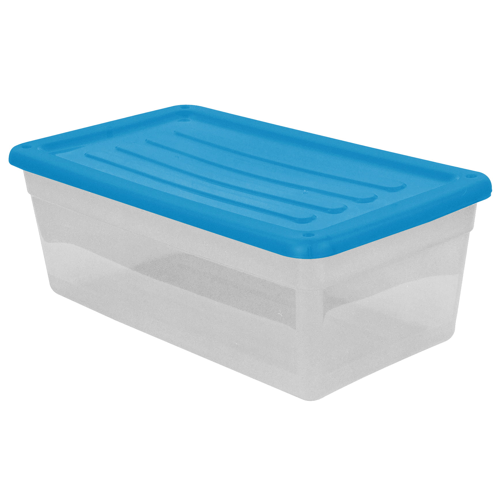 Gracious Living DLC6 6 Qt Shoebox Clear Plastic Storage Bin Container w Blue Lid