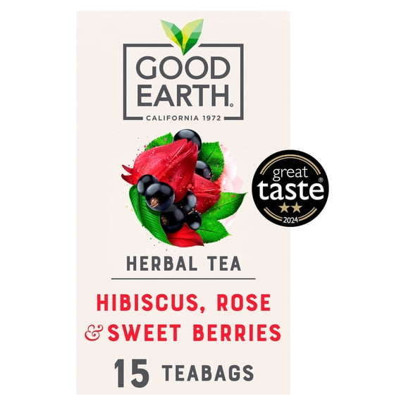 Good Earth Botanical Tea Hibiscus, Rose & Sweet Berries 15 teabags, Imported from Britain