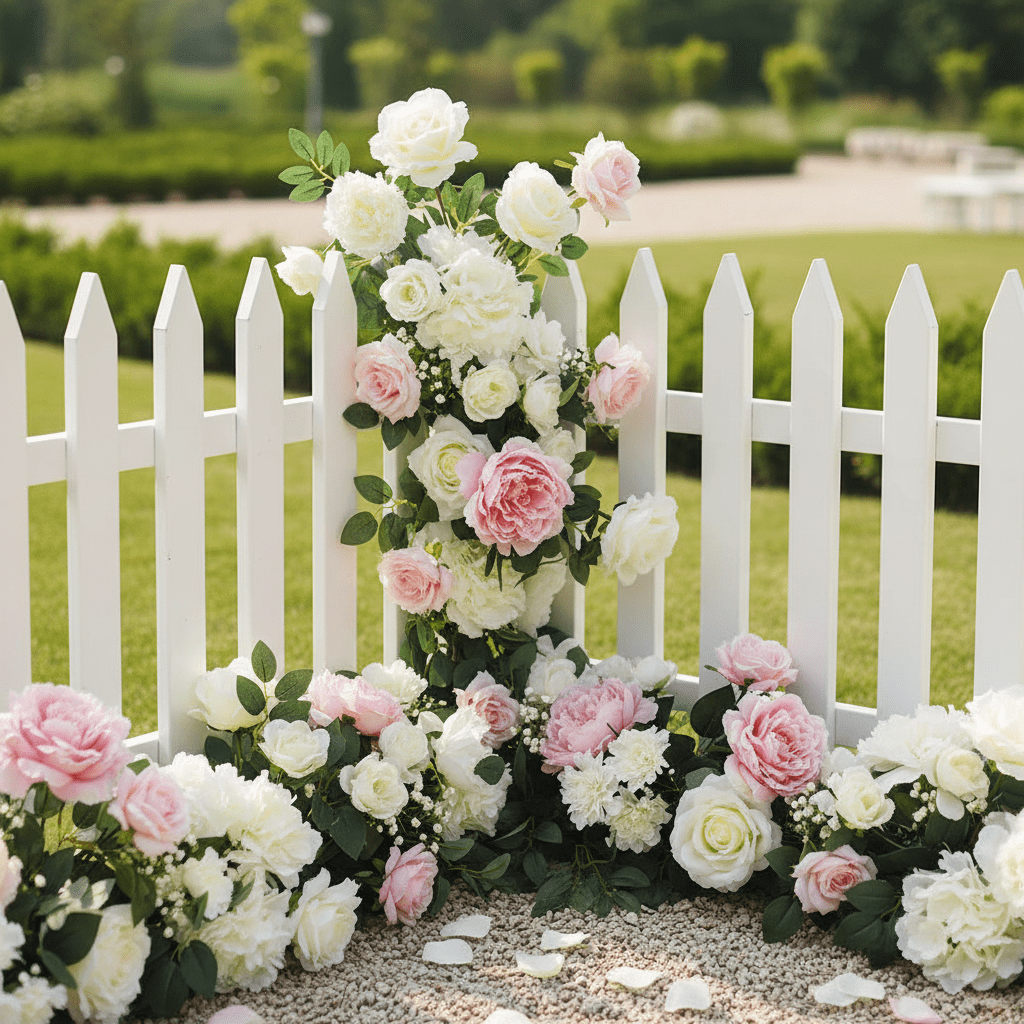 Vinyl Decor Garden Fence Grass Lawn Flower Bed Border White Edging Garden Picket Fence,4 Pack