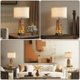 thumbnail image 6 of RORIA 25” Living Room Table Lamp Set of 2 with dual USB charging ports and night light, modern farmhouse style, amber resin base, beige lampshade, perfect for use as a bedroom bedside lamp, 6 of 10