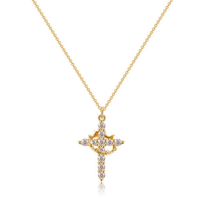 Collier Couronne Pavé avec Croix Tournée, Collier Croix, Couronne Croix en Stylo