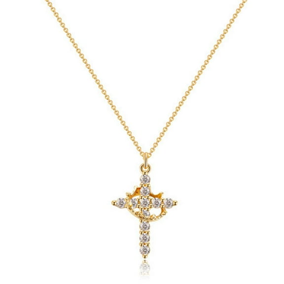 SSKFHGI Paved Cross Rotated Crown Necklace Cross Necklace Crown Pen Cross GXA