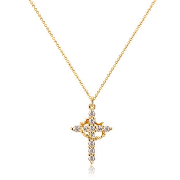 ZOUBAOQ Gepflasterte Kreuz gedrehte Krone Halskette, Diamant Kreuz Halskette, Kreuz