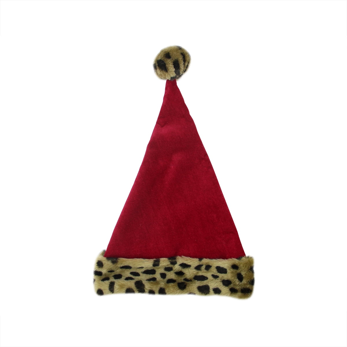 17" Red and Brown Leopard Cuffed Unisex Adult Christmas Santa Hat