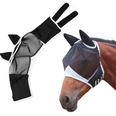 Elegant Fly Mask with Ears and Extended Nose Premium Fine Mesh UV Shield for Horses