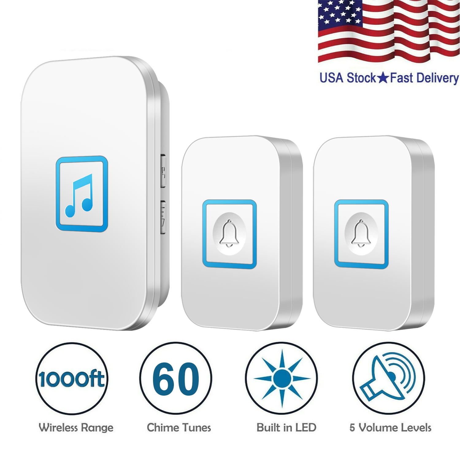 Wireless Doorbell Chime for Home And Office with 1 Receiver and 2 Transmitters, Adjustable Volume and LED Flash, Waterproof, Long Range Wireless Door Bell