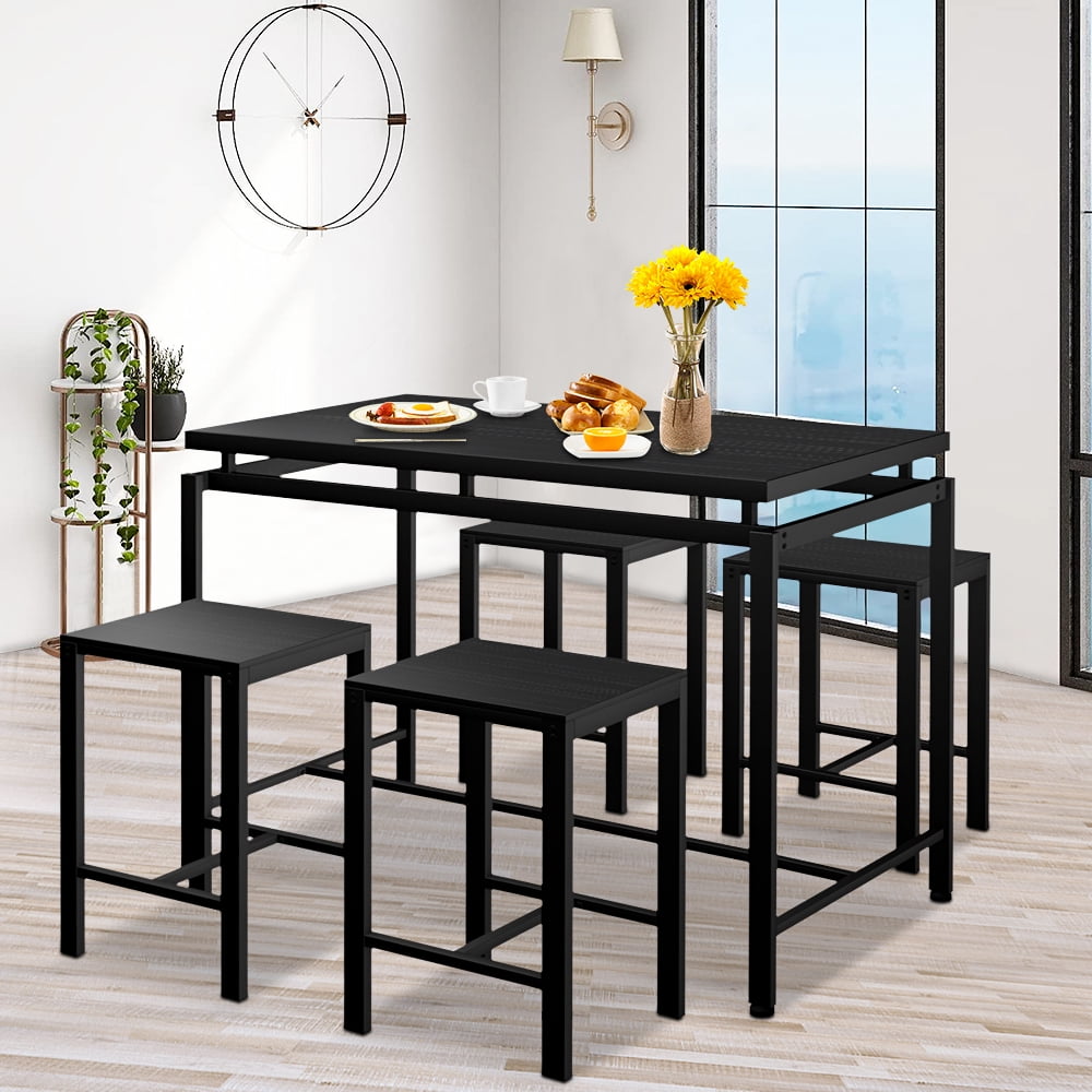 5 Piece Pub Set Counter Height, Kitchen Table Set with 4 Stools for Dining Room, Living Room and Breakfast, Wood Bar Table and Chairs Set, 47.2'' L X ...