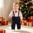 thumbnail image 5 of Bainana Kids Christmas Gentleman Outfit Set Long Sleeve Letter Print Shirt And Suspender Pants 2 Pieces Suit Set Infant Boys Girls Breathable Active Wear, 5 of 9
