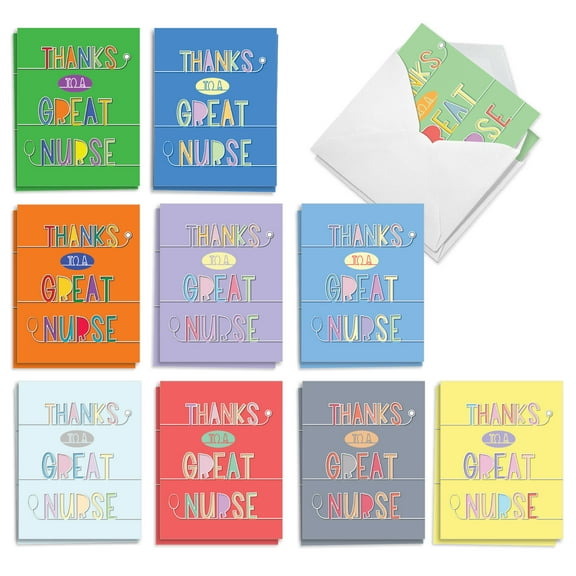 The Best Card Company 20 Assorted Thank You Note Cards Boxed Set (Nurse) 4 x 5.12 Inch with Envelopes (10 Designs, 2 Each) Nurse Gratitude AM9152TYG-B2x10