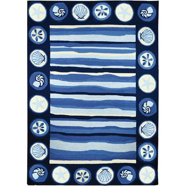 Homefires PP-VE001C 3 x 5 ft. Coastal Stripes And Shells Indoor Outdoor Area Rug, Blue