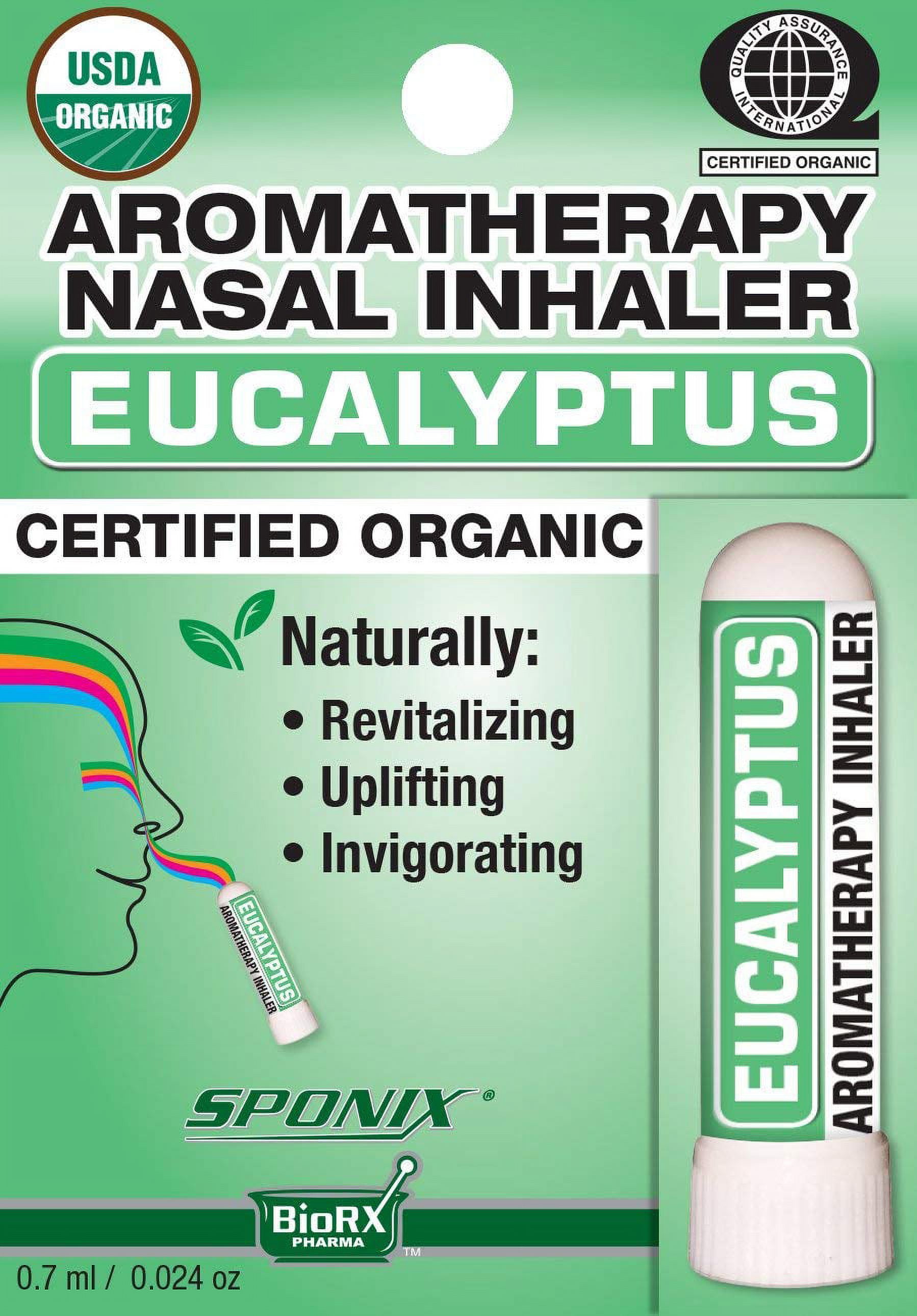 Nasal Inhaler Aromatherapy Eucalyptus - USDA Certified Organic - Made with  100% Pure - Therapeutic Grade Organic Essential Oils 0.7 mL by Sponix Made  in USA 