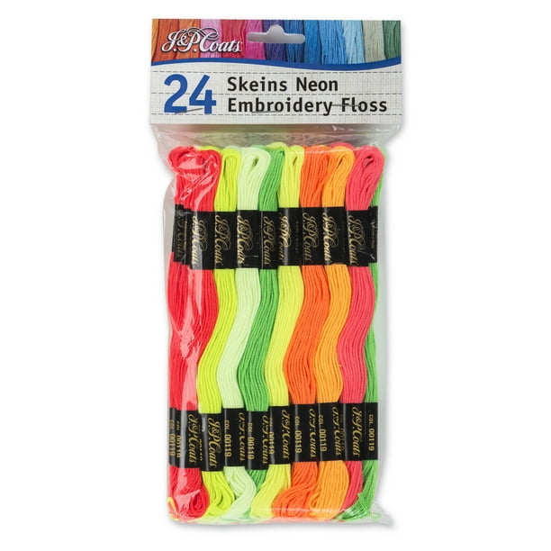 J. & P. Coats Neon Embroidery Floss Value Pack, 24 Piece