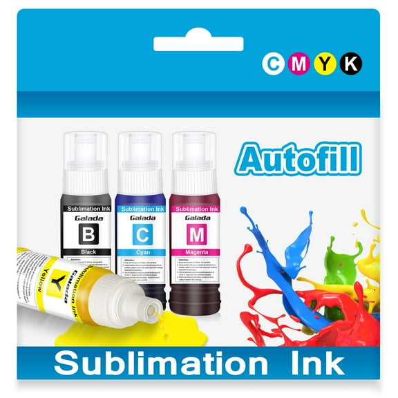 GALADA 4 Pack Color Sublimation Ink for Epson EcoTank Printers Refilled Sublimation Ink Bottles for Epson 2800 4800 2720 2803 2850 2400, Autofill Syringe-Free