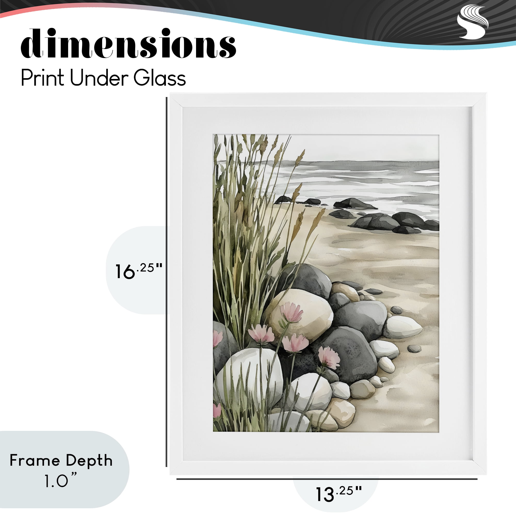Stupell Industries Coastal Calm Pebbles White Framed Print Under Glass, design by Riley B