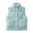 thumbnail image 3 of Cuzibr Girls Winter Jacket Fuzzy Thermal Sleeveless Vest Coat Solid Color Stand Collar Zipper Thick Plush Lined Windproof Waistcoat With Pockets Winter Outwear,Mint Green,2-3 Years, 3 of 3